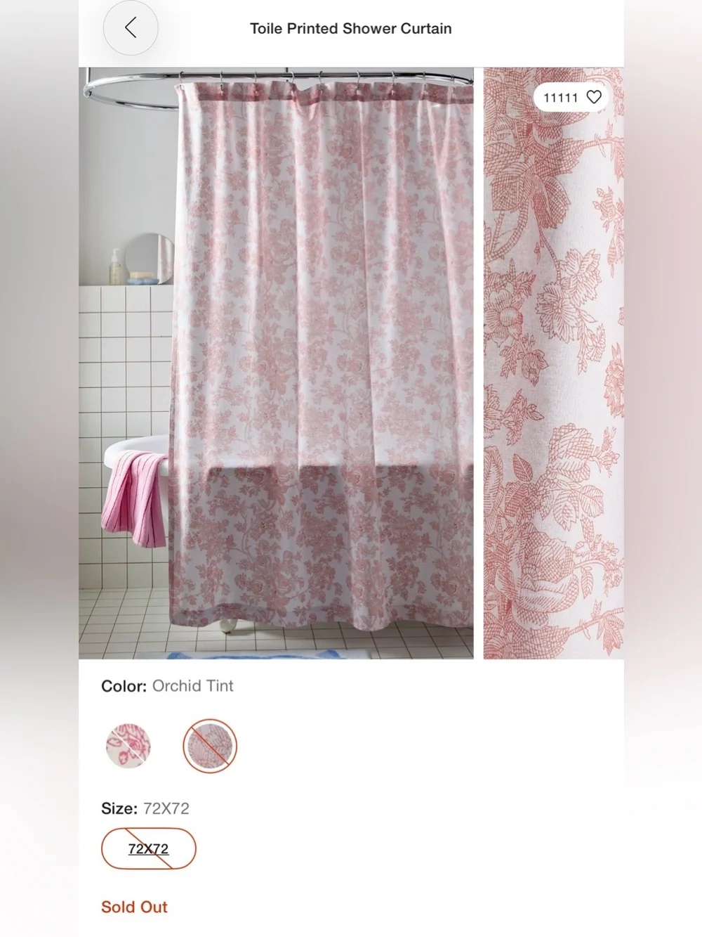 Urban Outfitters Pink Toile Print Shower Curtain (72in x 72in)
